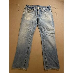 True Religion Billy Dragon Jeans Mens 33 Blue Light Wash Denim Flap Pocket 34x29